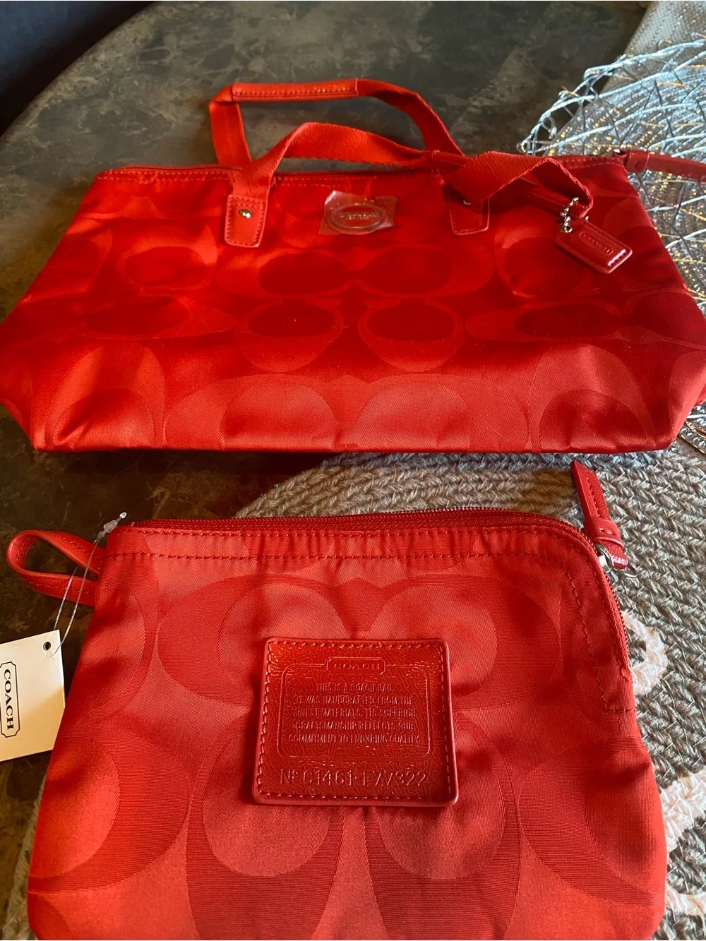 Coach “Getaway” Collection Nylon Packable Travel Signature Tote & Match.Wristlet